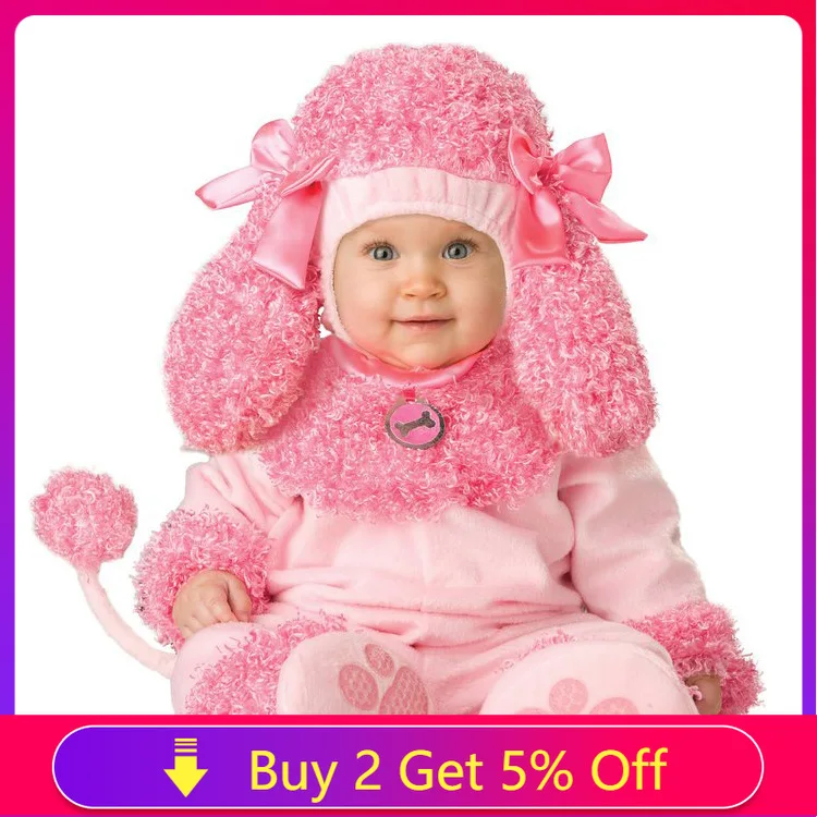 

6-30 Months Newborn Babies Animals Cartoon Pink Dog Rompers Boys Girls Halloween Cosplay Costumes Role Play Jumpsuit Hat Socks