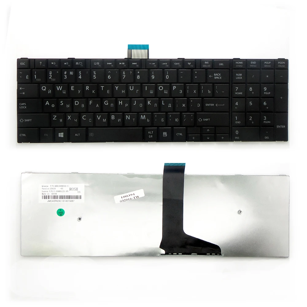 Клавиатура для ноутбука Toshiba Satellite C55 C55-A Series. Плоский Enter. Черная без рамки. PN: NSK-TVPSU