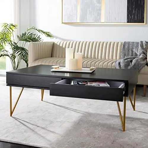 

Pine Modern Black and Gold 2-drawer Coffee Table