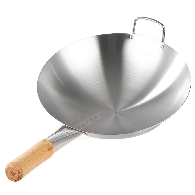 

Durable Stainless Steel Wok,Brushed Polished,Beech Anti-Scald Handle,Kitchen Cookware for Gas Stoves,Portable Chef Cooking Pot
