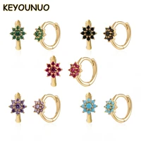 keyounuo gold filled silver color zircon flower hoop earrings for women cz small huggie colorful earring jewelry wholesale