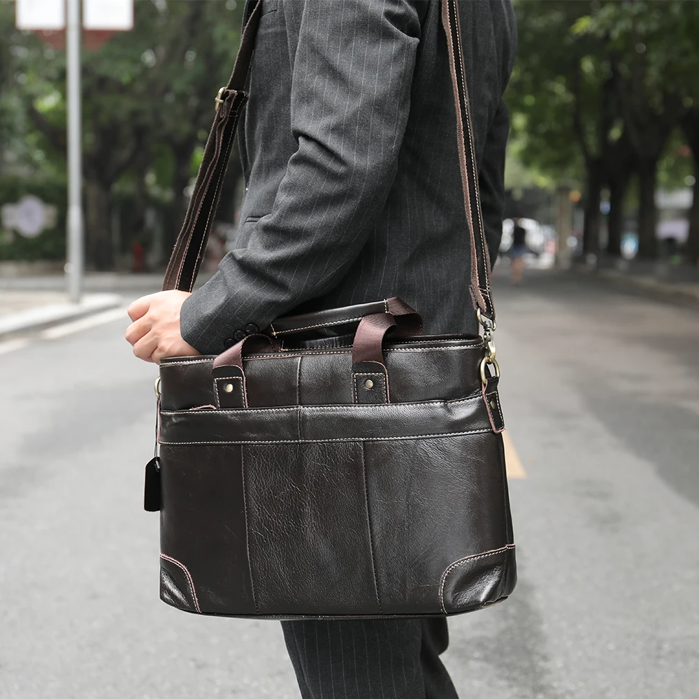 WESTAL Men's Briefcase Business Genuine Leather Bag For Document 14 Inch Laptop Messenger Shoulder Bags Computer Bag Mallette