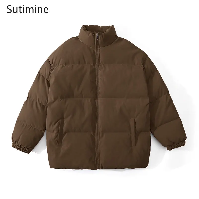 Winter Coat Men Casual Stand Collar Cotton Coat Men's Pure Color Simple Thick Cotton Padded Jacket Warm Coat Printing Coats Men