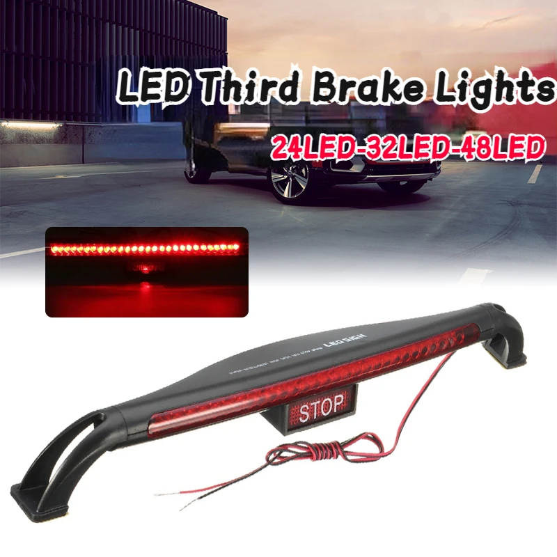 12V 32LED Car LED Third Brake Lights Bar Rear Parking Signal Lamp Truck High Mount Stop Warning Light Universal 24\28\32\40LED