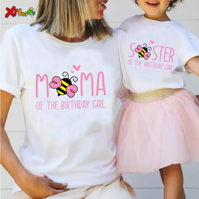 

1PC Honeybee Mother Daughter T-shirts Summer Family Matching Outfits Mom Baby Mommy and Me Tshirt Clothes Woman Girls Cotton Top