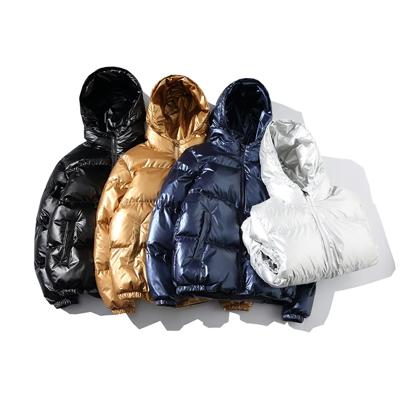 2022 Winter New Men's Down Jacket Glossy Shiny Hooded Padded Jacket Youth Fashion Trend Casual  Korean Jacket Winter parka