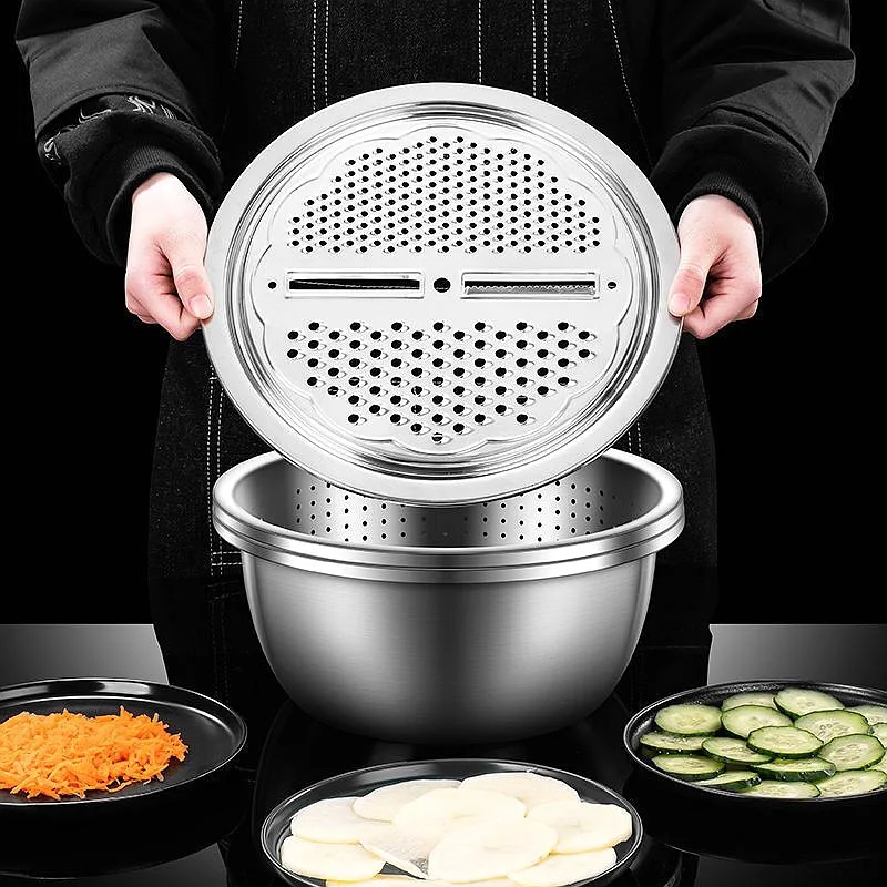 

Multifunctional Grater Set Garlic Press Vegetable Fruit Tools Stainless Steel Potato Slicer Drain Basin Kitchen Accessories