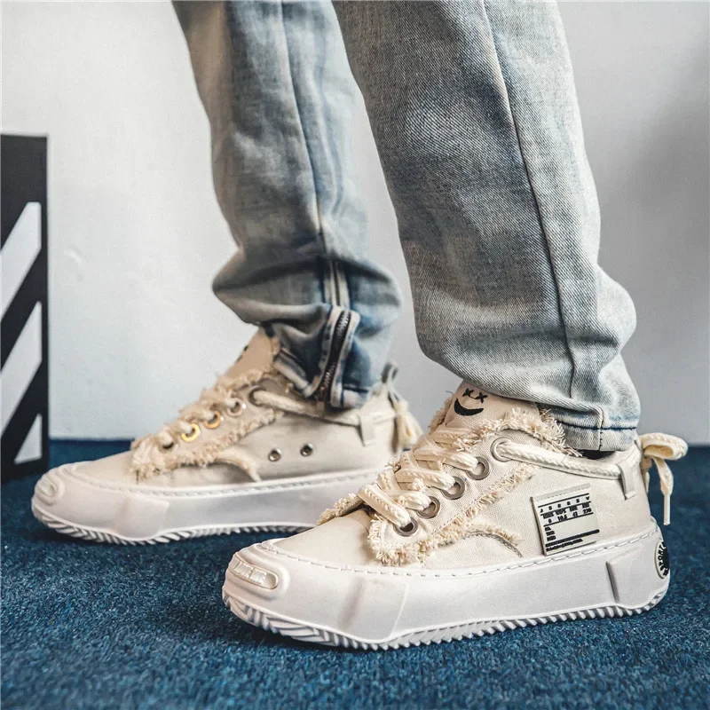 

Canvas Shoes for Man 2023 Fashion Comfortable Soft Casual Sneaker Lace-up Flat Thick Sole Summer Vulcanized Shoes Female Black