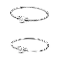 authentic 925 sterling silver moments winged heart snake chain bracelet bangle fit bead charm diy fashion jewelry