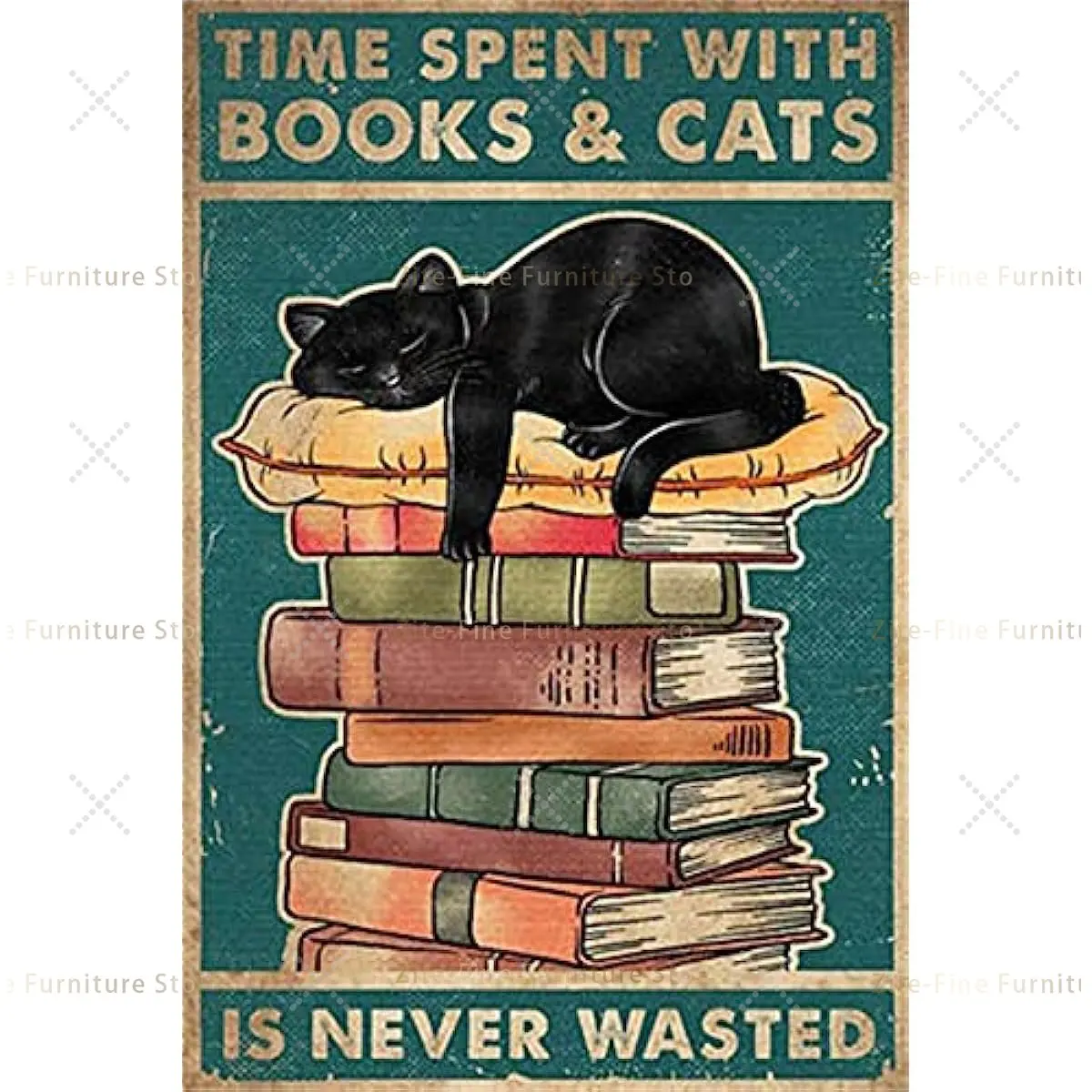 

Cat Metal Tin Sign-Time Spent with Books Cats is Never Wasted Retro Metal Tin Sign Vintage Sign,Home Coffee Wall Decor 8x12inch