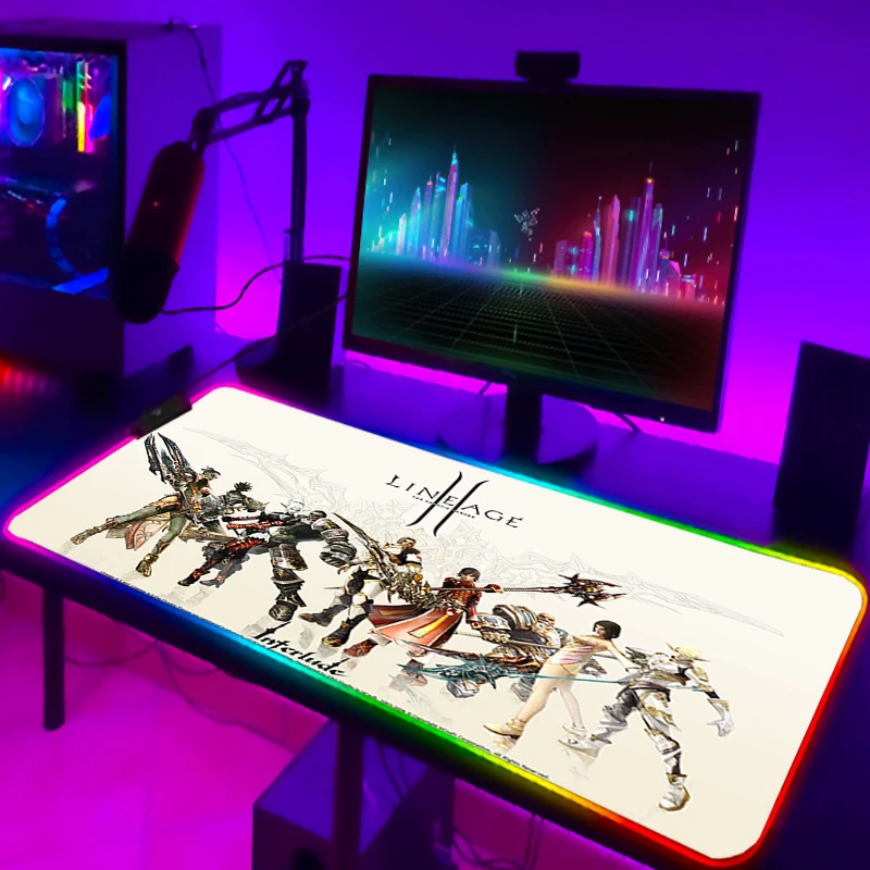 

Lineage 2 RGB Mause Pad Gamer Gaming LED Mousepad Deskmat Desk Accessories Mouse Carpet Keyboard Mat Mats Anime Pc Large Pads