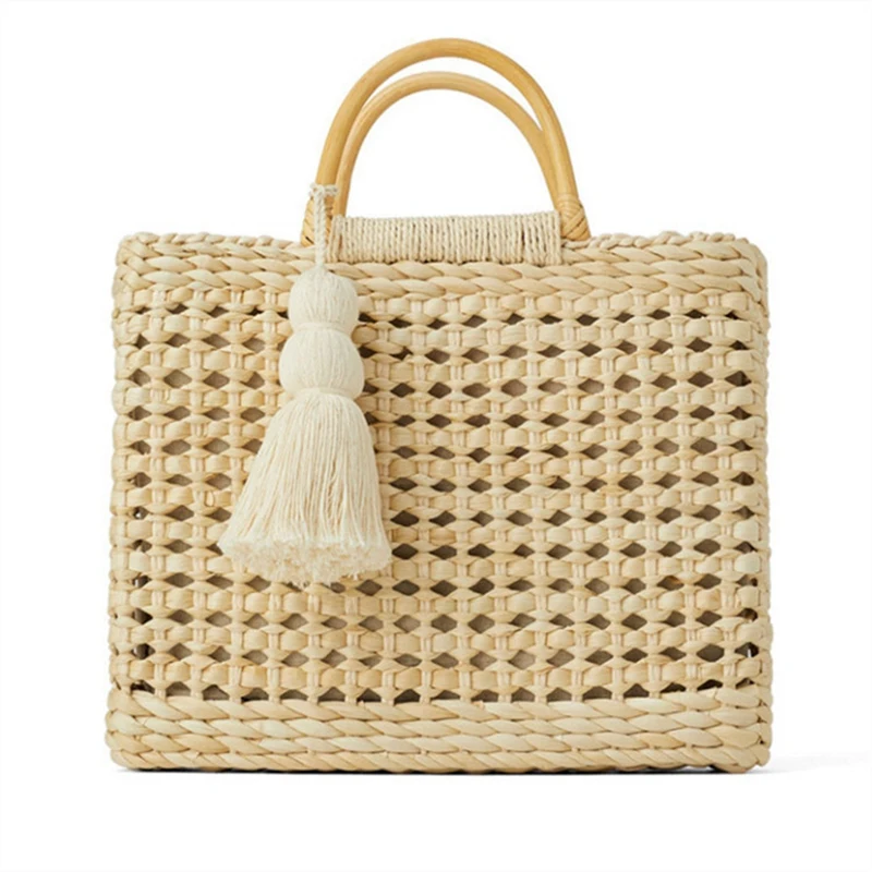 

Модные Плетеные деревянные сумочки из ротанга, соломенная сумка естественных цветов для покупок, повседневные сумки-тоуты, женская сумка ч...