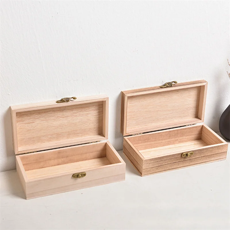 

1Pc Retro Wooden Jewelry Box Organizer With Lid Desktop Natural Wood Clamshell Storage Case Handmade Craft Box