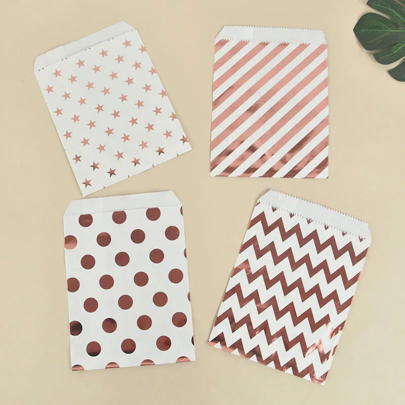 

25Pcs Rose Gold Wave Star Dot Striped Pattern Paper Bags Kids Favors Party Birthday Wedding Paper Envelope Gift Packaging Bag