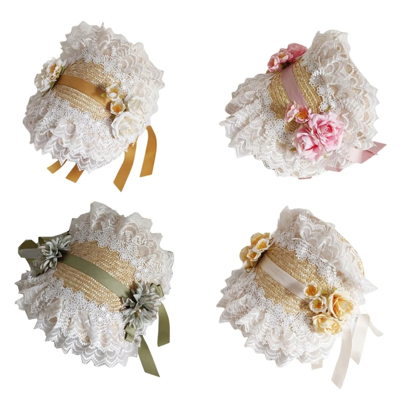 

Плоская шляпа HXBA Lolita, пасторальная соломенная шляпа для родителей, стандартная шляпа для дня рождения