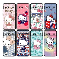 gift cartoon hello kitty shockproof cover for google pixel 7 6 6a 5 4 5a 4a xl pro tpu soft silicone soft black phone case coque
