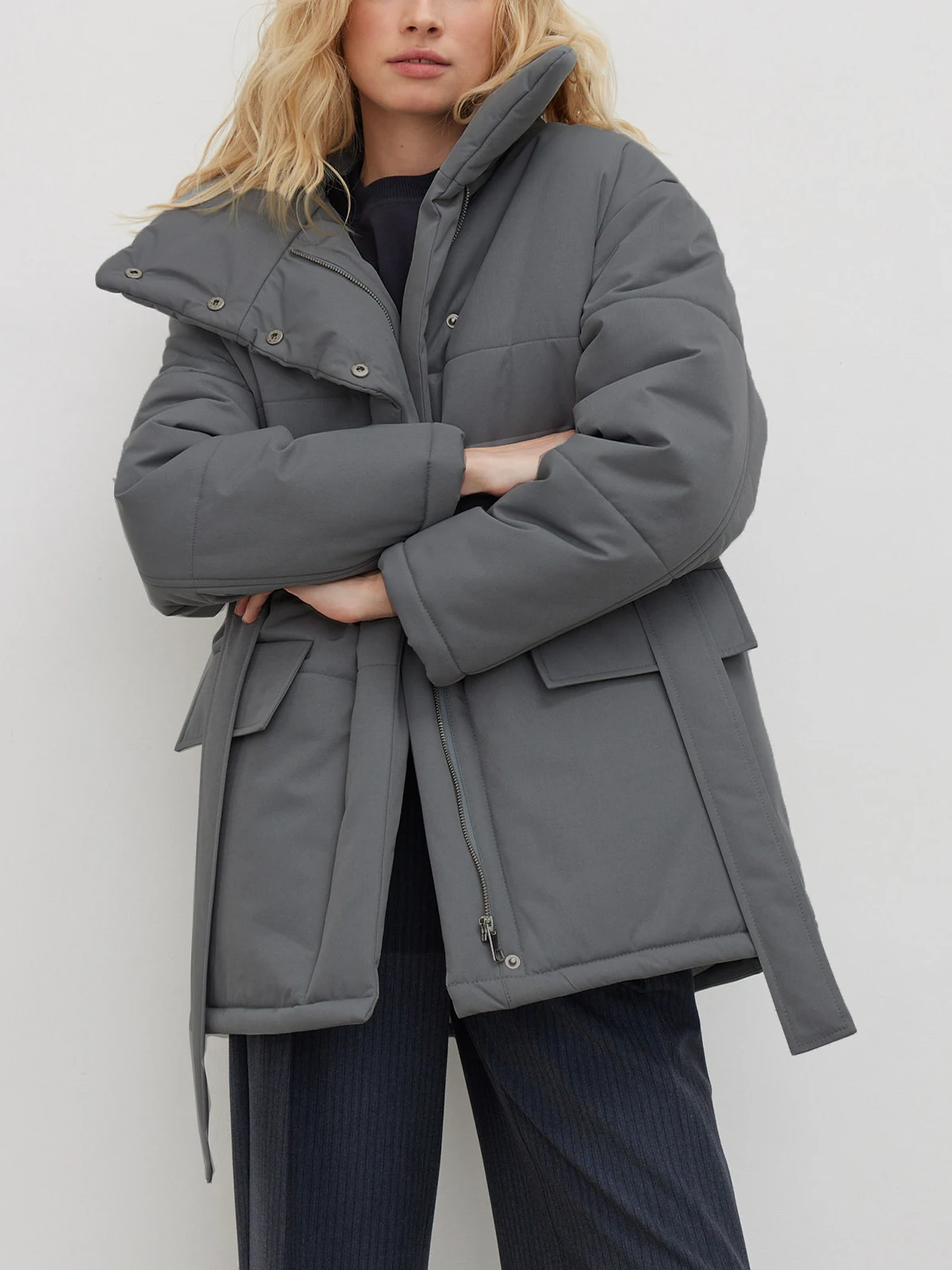 Winter Coat For Women 2022 Long Thick Warm Stand Collar Parkas Coat Lace Up Padded Jackets Female Casual Solid Loose Outwear