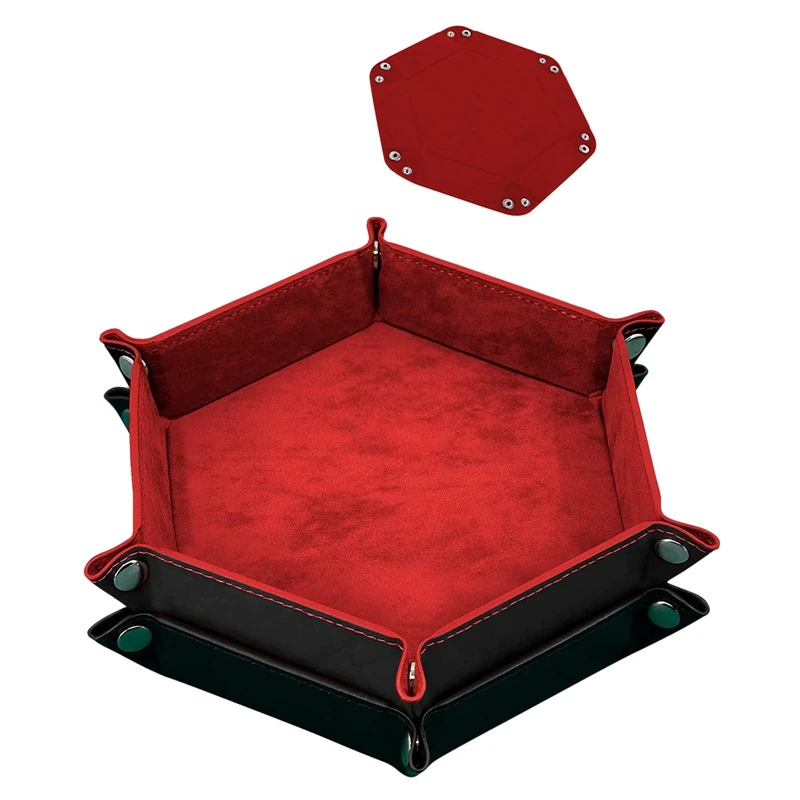

2 Pieces Dice Tray PU Leather Dice Trays Folding Hexagon Dice Holder Tray For Dice Games Other Table Games