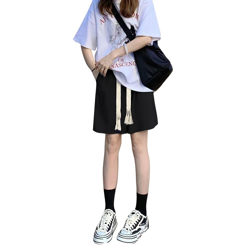 New Women'S Summer Thin High Waist Slim Casual Sports Shorts Female Fashion Versatile Loose Fit Slim Wide Leg 5-Point Trousers