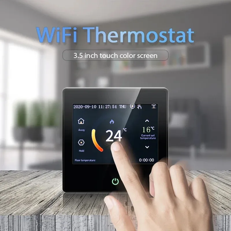 Фото Умный термостат Tuya Wi-Fi, регулятор температуры нагрева с сенсорным экраном LED по Цельсию/Айренгейту, работа с Alexa Google Home №2