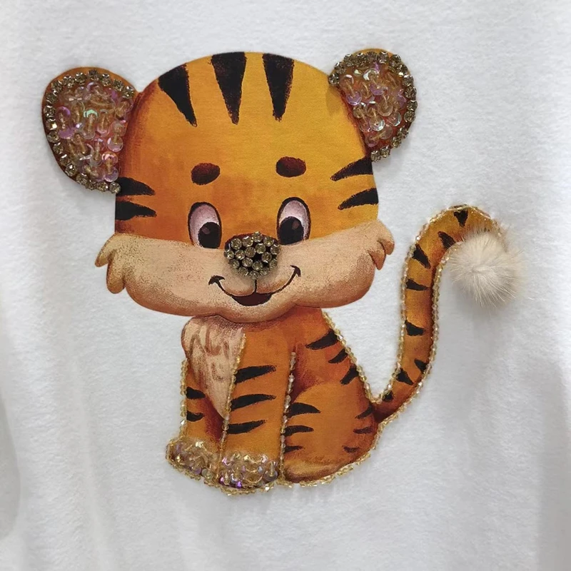 

Kawaii Aesthetic Clothes Women Summer T Shirt Loose Short Sleeve Tees Cute Tiger Tshirt Sequin Personnalise Plus Size Round Neck