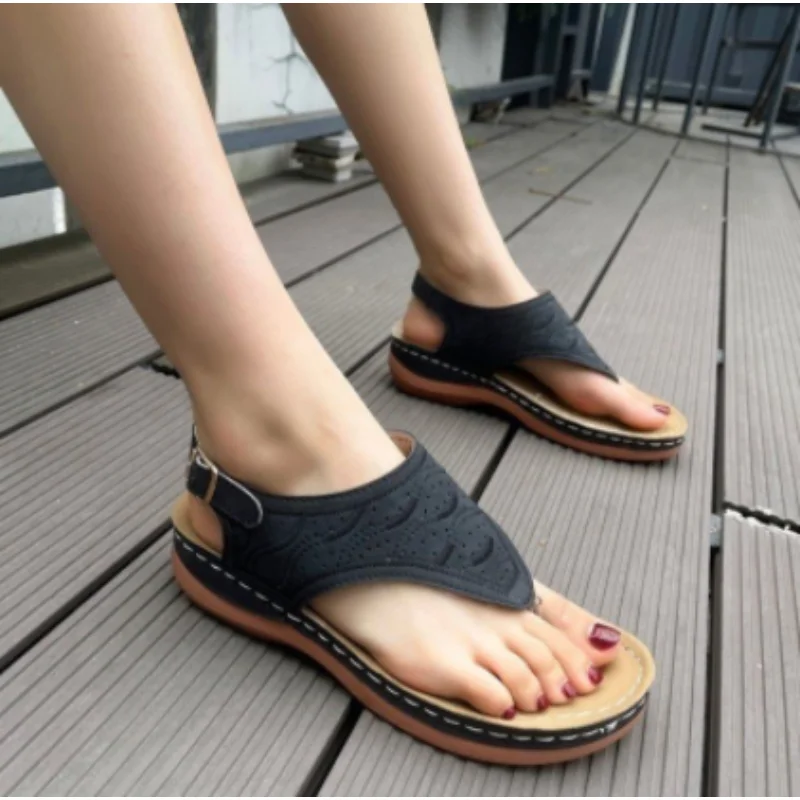 Summer Oxford Women Sandals Flats Slippers Pu Leather Flip Flops Belt Buckle Female Shoes 2023 New Rome Fashion Women Slides