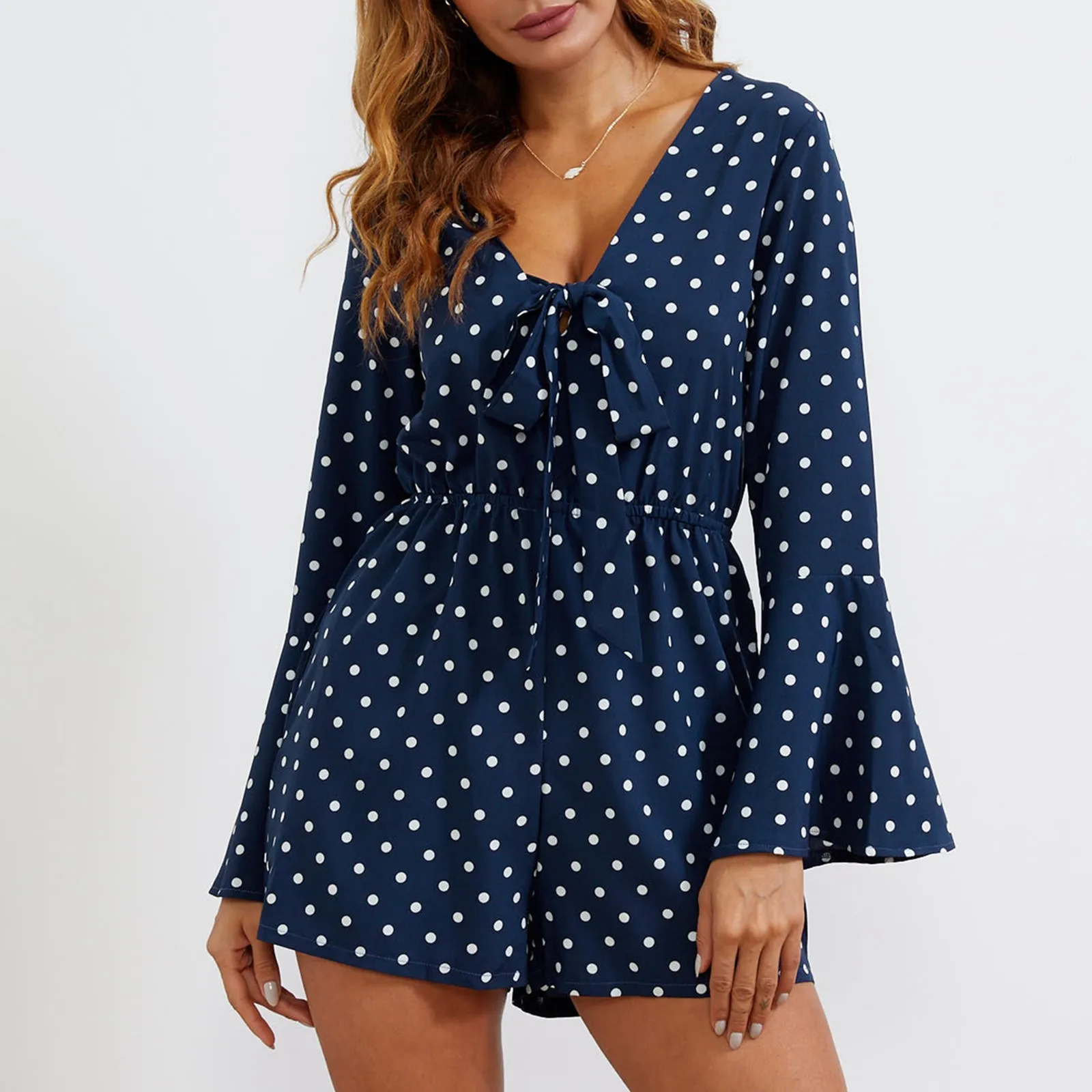 

Women Rompers Korean Fashion Ladies Casual Polka Dot V Neck Shorts Jumpsuit Harajuku Long Sleeve Playsuits Vintage Clothes 4