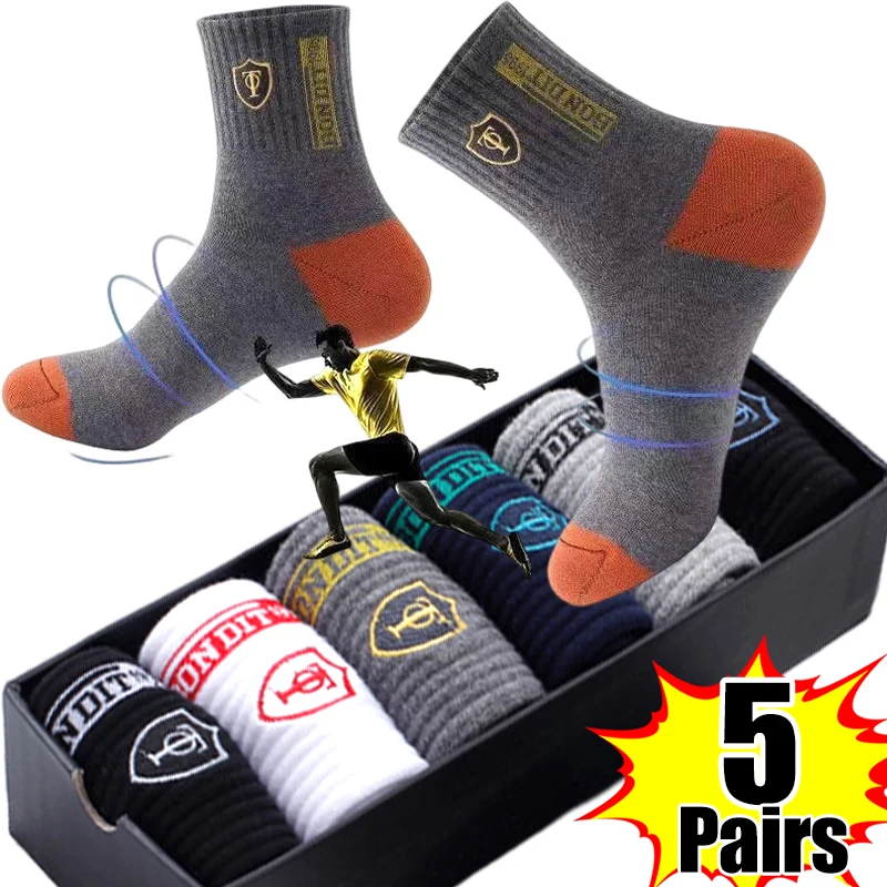 

1/5Pairs Mens Sports Socks Apring and Fall Thick Comfortable Basketball Meias Warm Breathable Absorb Sweat Middle Tube Socks