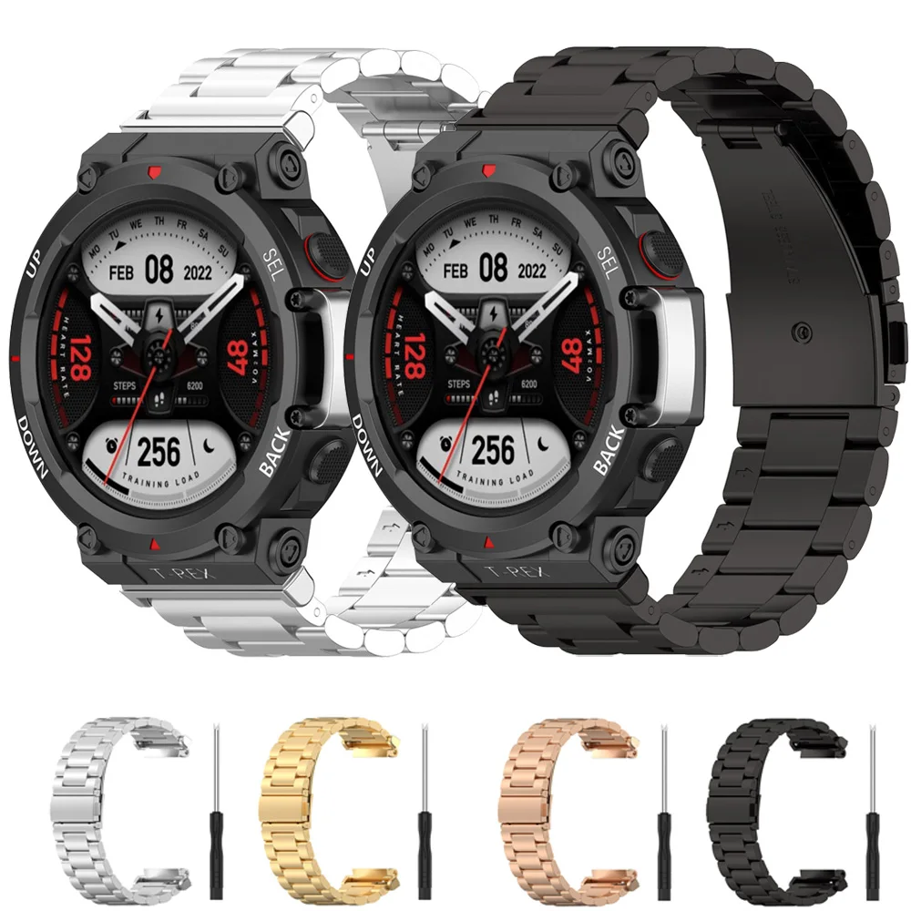 

Metal Band Replacement Straps For Huami Amazfit T-Rex2 Smart Watch Bracelet Stainless Steel Wrist Strap correa Amazfit T-Rex 2