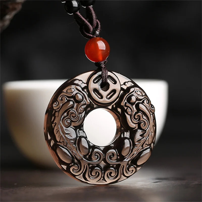

Hot Selling Natural Handcarve Obsidian Double Pixiu Necklace Pendant Fashion Jewelry Accessories Men Women Luck Gifts