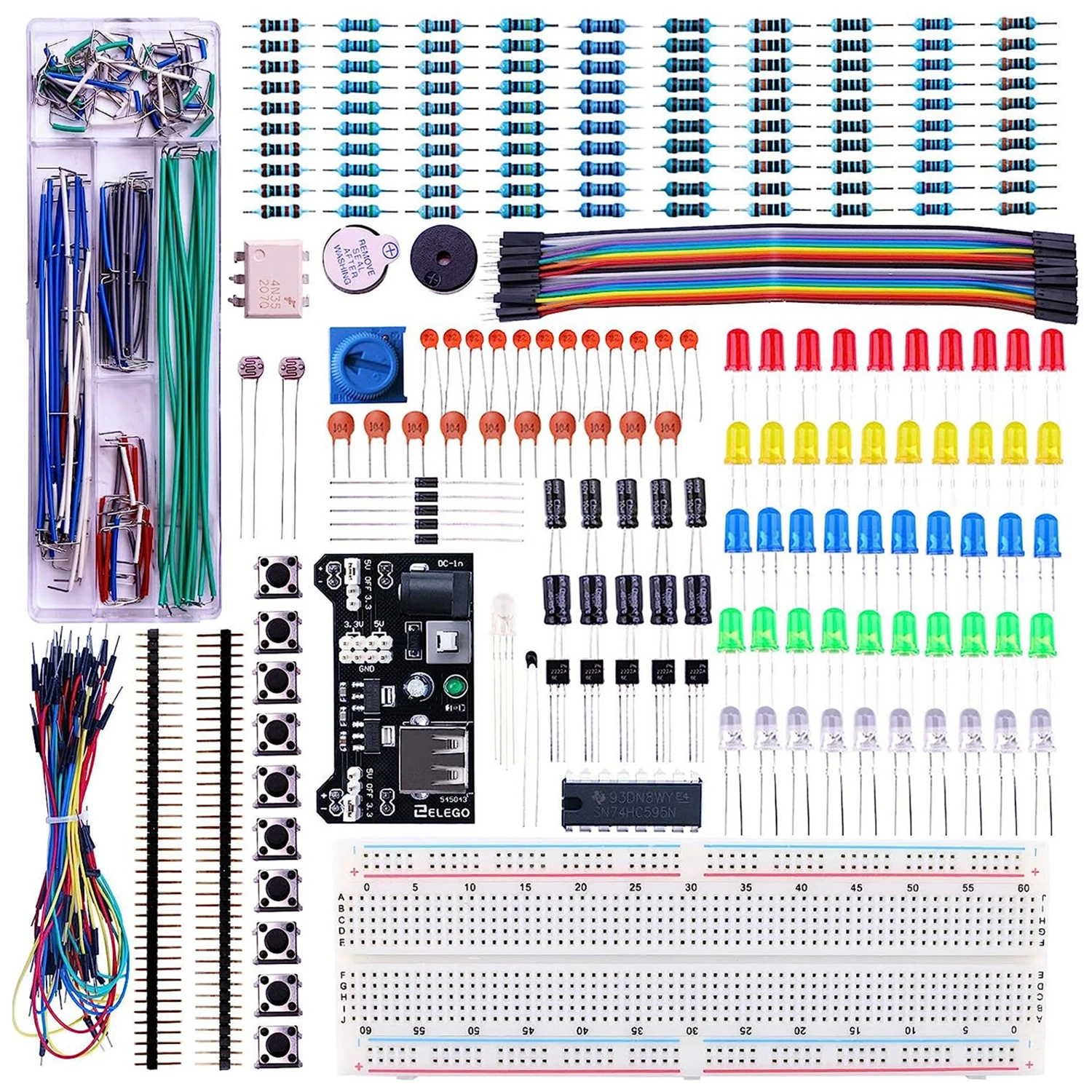 

ELEGOO Upgraded Electronics Fun Kit Compatible with Arduino, STM32 w/Power Supply Module,Jumper Wire,Precision Potentiometer