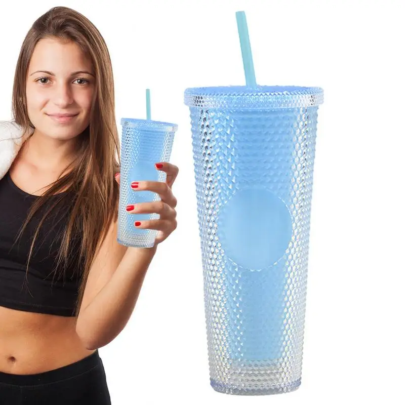 Riveted Straw Tumbler 750ml Double-Wall Water Cup Coffee Tum