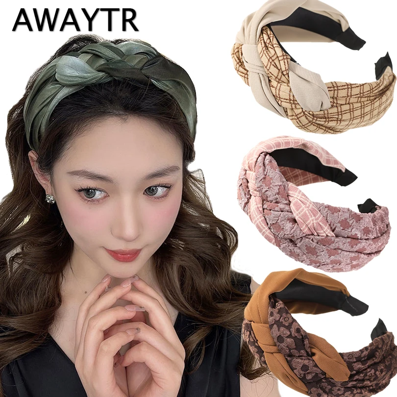 

AWAYTR, Корейская пряжа, плетеная оплетка, Женский Дикий головной убор, высококлассный ободок для волос, повязка на голову с широкими полями