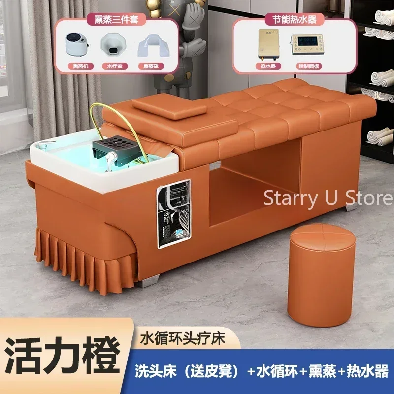 Head Spa Кровать для мытья волос Розовое освещение Массажный стилист Комфортное