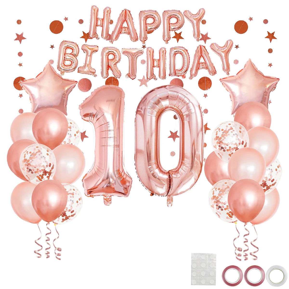 

41 шт. Розовые золотые шары для вечеринки 10 лет
