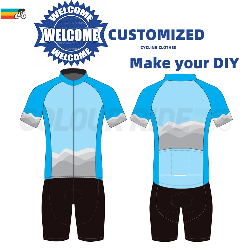 

Men Cycling Clothing Set Make Your DIY Customize Cycling Clothes Summer Short Sleeve Cycling Jersey 19D Coolmax Pad Bib Shorts