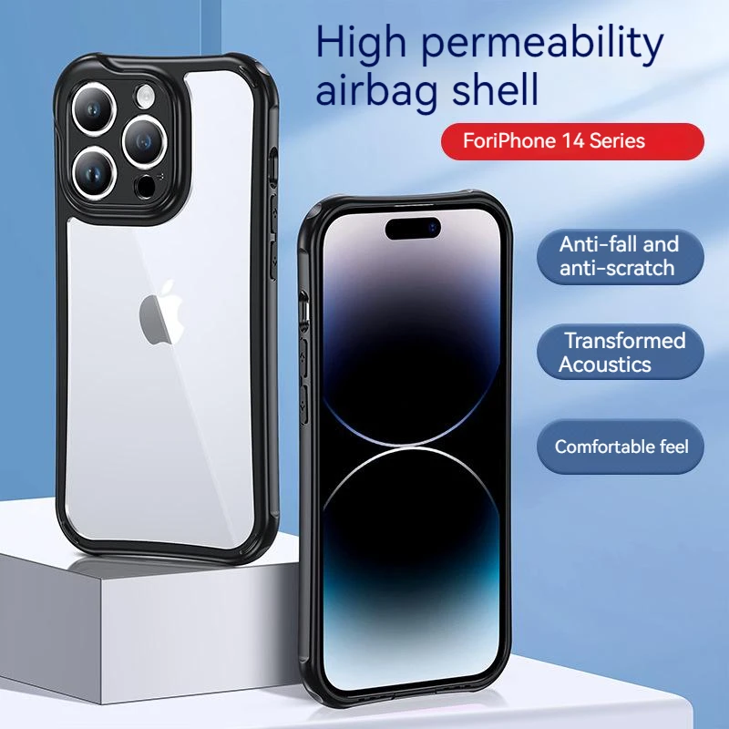 

For Iphone 11 12 13 14 Pro Max Mini Phone Case Airbag Anti-drop Shockproof Acrylic TPU Transparent Lens Protection Cover