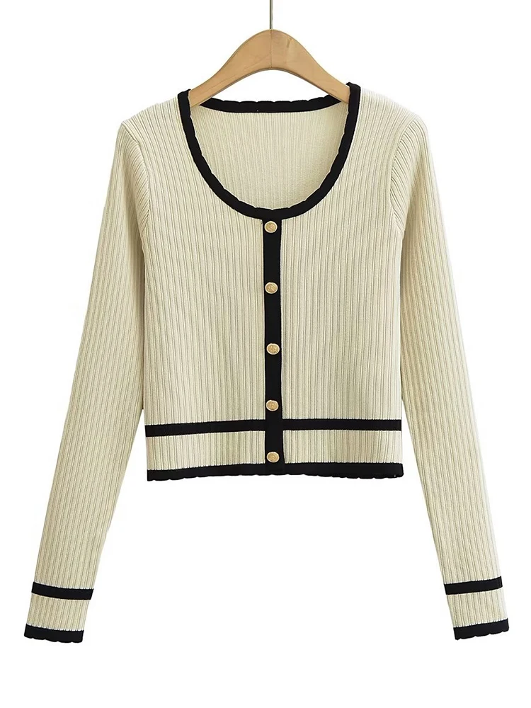 

Женский однобортный трикотажный свитер Ailegogo, повседневный облегающий пуловер с круглым вырезом, верхняя одежда, весна-осень