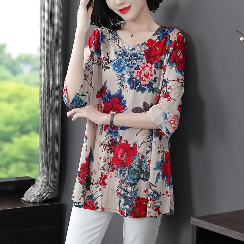 

Loose Round Neck Printing Short Sleeve Fashion Simplicity Casual Floral T-Shirts Comfortable Summer Thin Women's Clothing 2023