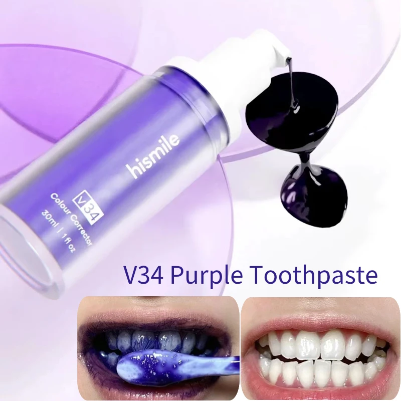 

HISMILE V34 Purple Toothpaste Colour Corrector Teeth For Teeth Whitening Brightening Reduce Yellowing Cleaning Tooth Care 30ml