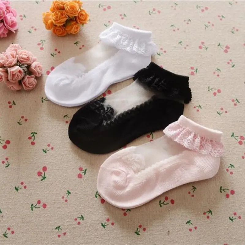 

3pairs/Lot Baby Girls 0-1/1-2 Years Lace Ultra-Thin Mesh Crystal Cotton Boat Invisible Socks