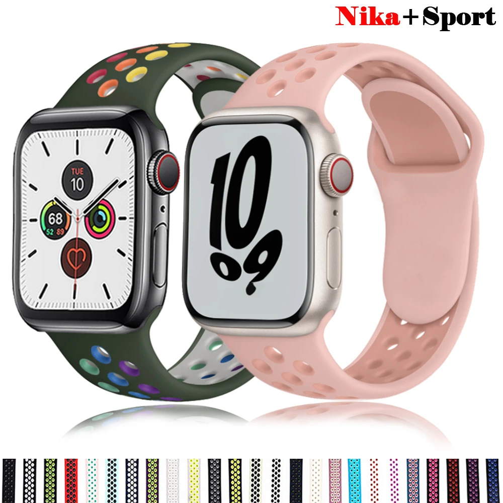 

Ремешок спортивный для Apple Watch series 7, Воздухопроницаемый браслет для смарт-часов iWatch 6, 5, 4, 3, SE, 40 мм, 44 мм, 41 мм, 45 мм, 38 мм, 42 мм