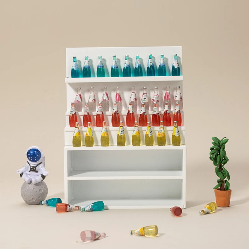 

1/12 Dollhouse Miniture Mini Display Cabinet White Shelf Rack Window Showcase Table Desk Set For Doll Live Room Furniture Decor