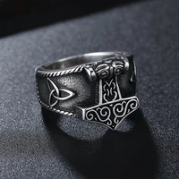 nordic 316l stainless steel odin celtics knot ring for men fashion vintage viking thors hammer ring biker viking jewelry gift