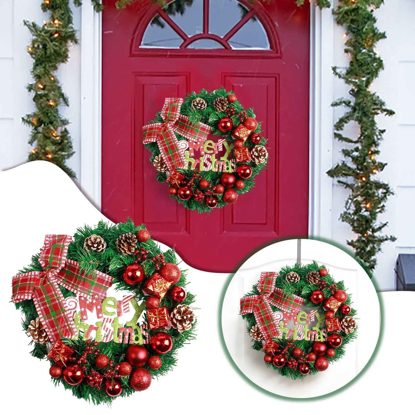 

Christmas Decorations Christmas Wreath Bow Garland 40cm Can Be Hung On The Door Big Outdoor Wreath