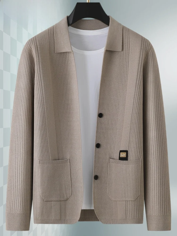 Весенне-осенний мужской вязаный кардиган с лацканами верхняя одежда больших
