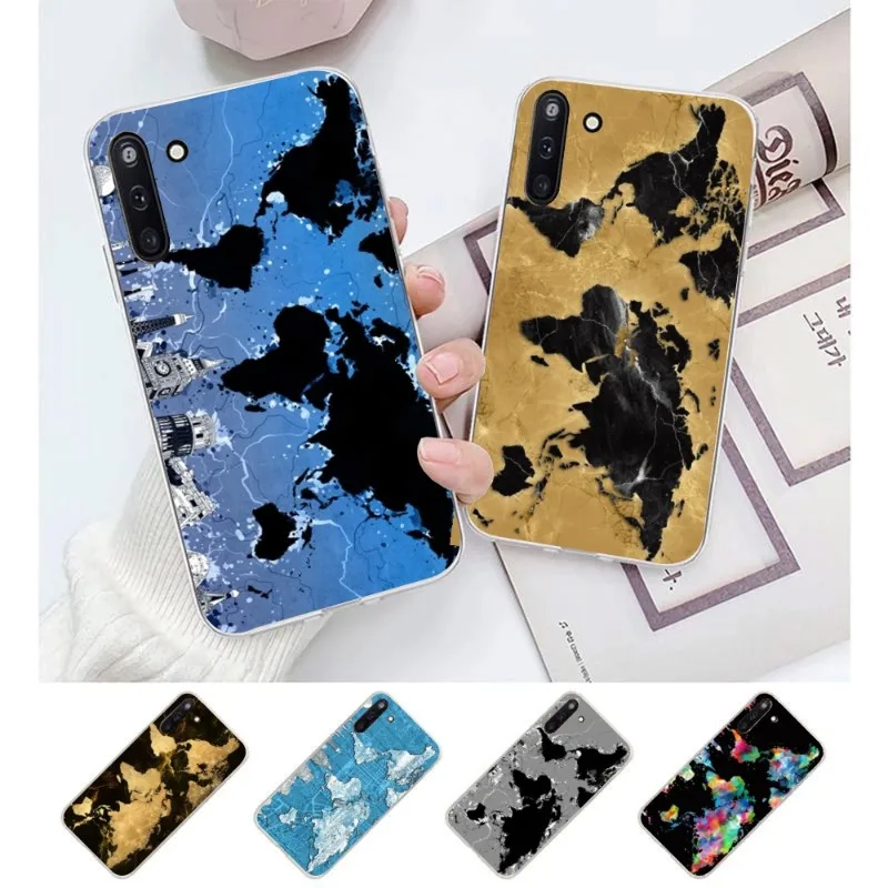 

Чехол для телефона с картой мира для Samsung Galaxy S10 S21 S22 Plus Ultra A91 A51 A21S A12, прозрачный чехол для телефона