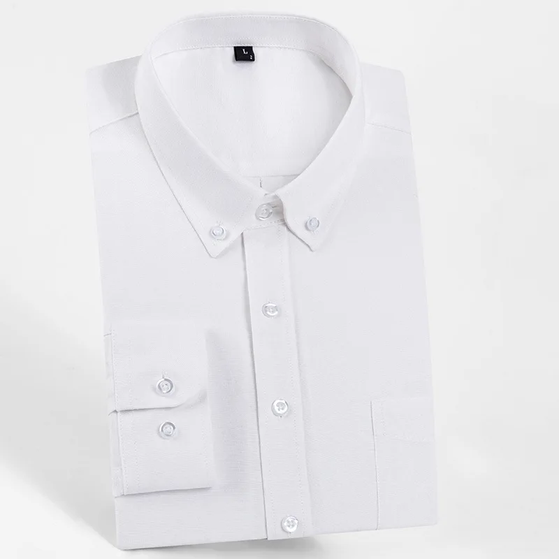 Four Seasons Shirt Men's Solid Color Fashion Comfortable Iron-Free Slim Fit Shirt Grinding Oxford Spinning Long Sleeve Washing