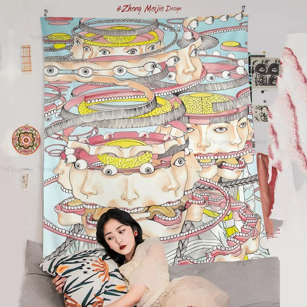 Shintaro Kago Art Horror DIY Настенный гобелен Хиппи Цветочные настенные ковры Декор в