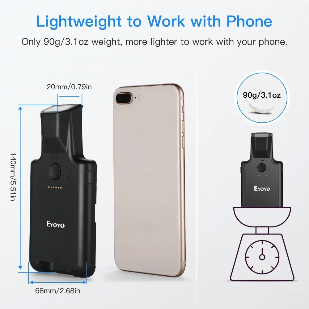 Фото Сканер штрих-кода Eyoyo USB Bluetooth1D 2D PDF417 Код матрицы данных Maxicode Сканирование экрана Android iOS Телефонная система Компьютер №3